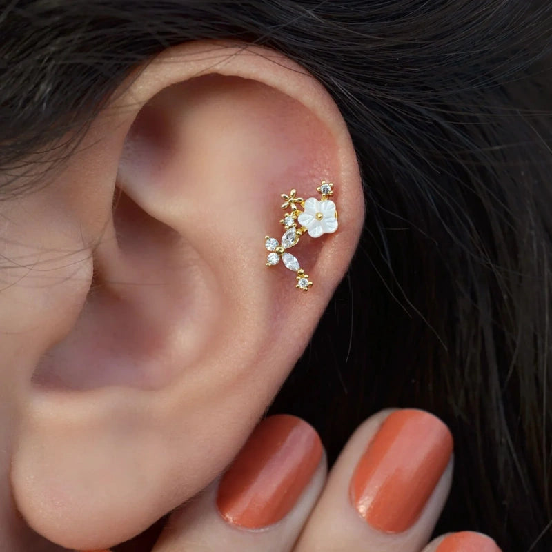 Magnolia Flower Cartilage Earring for Helix & Tragus, Gold, Rose or Silver, Single