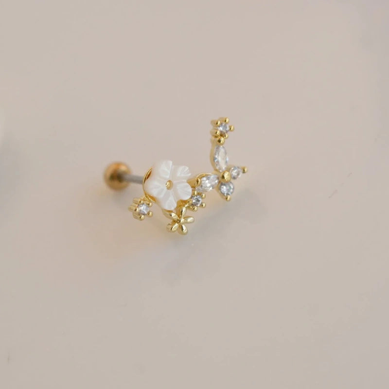 Magnolia Flower Rose Piercing Stud, 18G, 6mm, Gold, Silver or Rose, Single