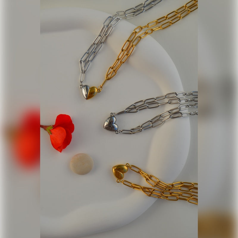 Magnetic Heart Couple Necklace Set of 2, Gold, Silver or Multicolour