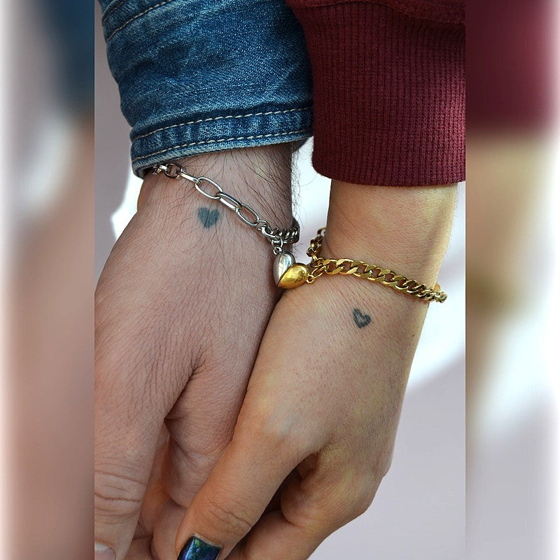 Magnetic Heart Couple Bracelet Set of 2, Gold, Silver or Multicolour