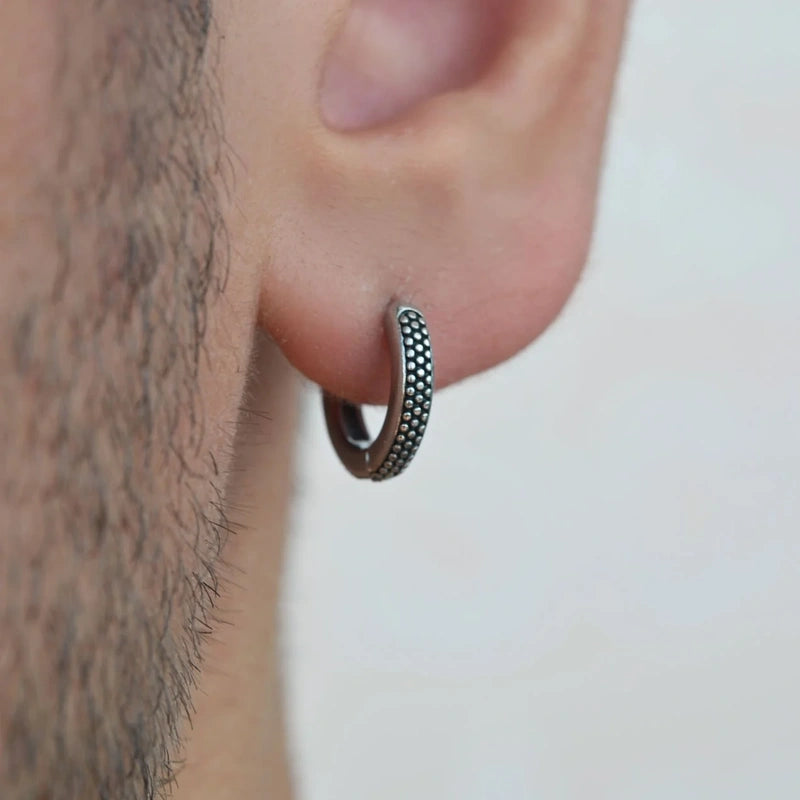 Antique Men's Steel Huggie Hoop Earring, Thumb Style, Single