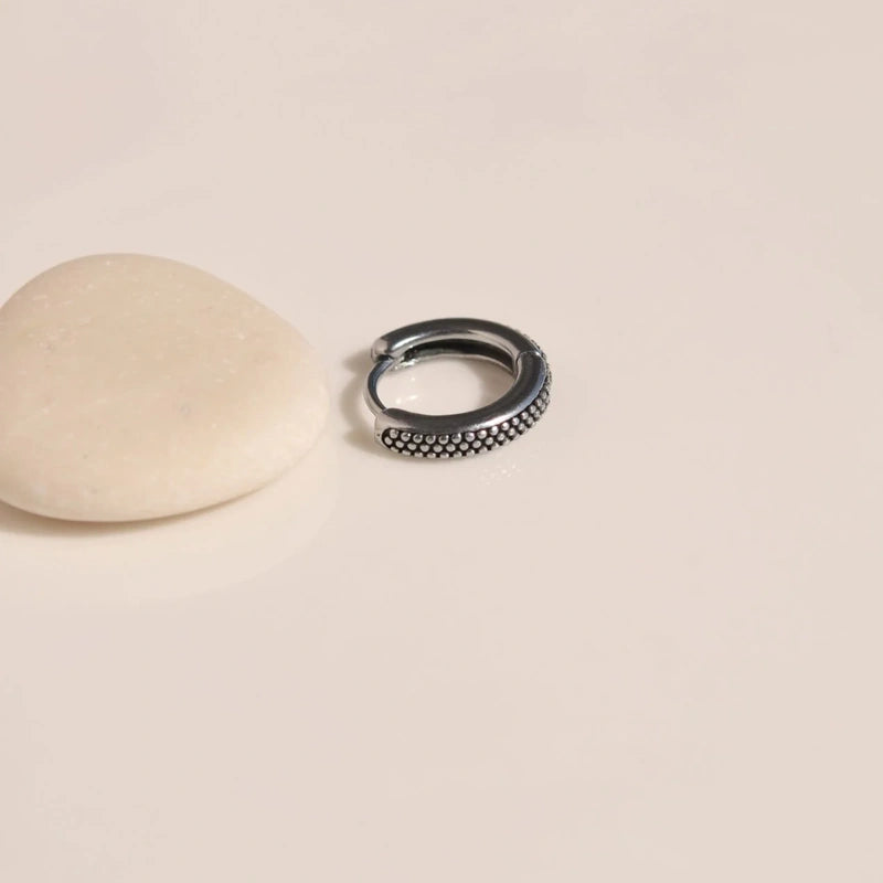 Antique Men's Hoop Earring, 10mm, Stainless Steel, Single
