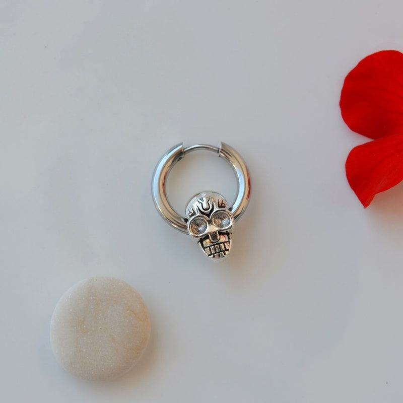 Skull Men's Hoop Earring, 12mm, Silver, Single