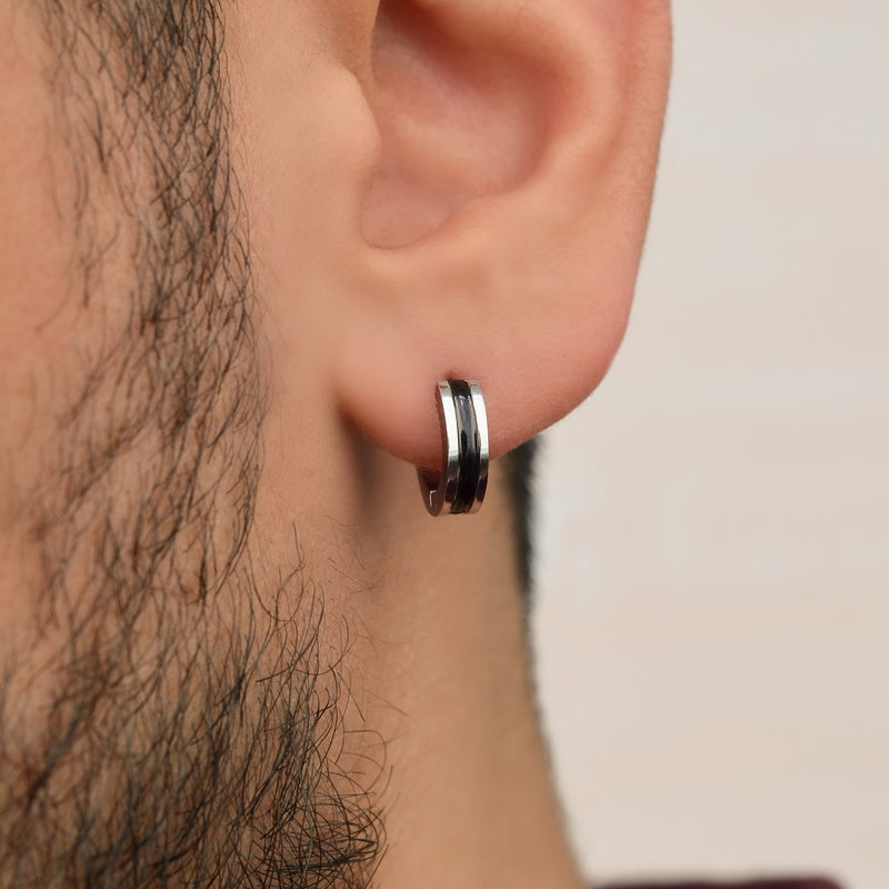 Black Men's Huggie Hoop Earring, Stainless Steel, Single