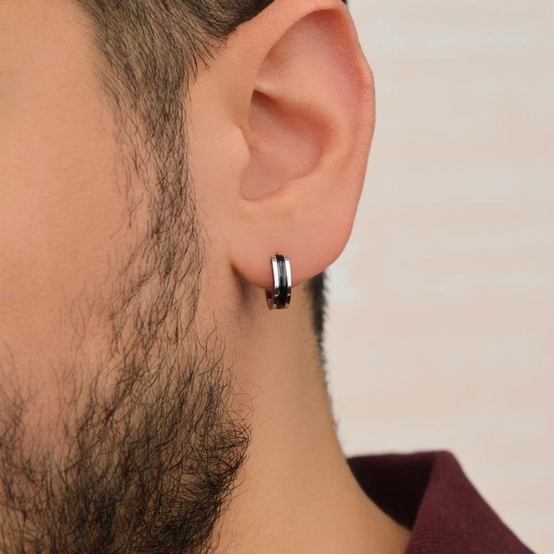 Men's Hoop Earring, 10mm, Black, Stainless Steel, Single