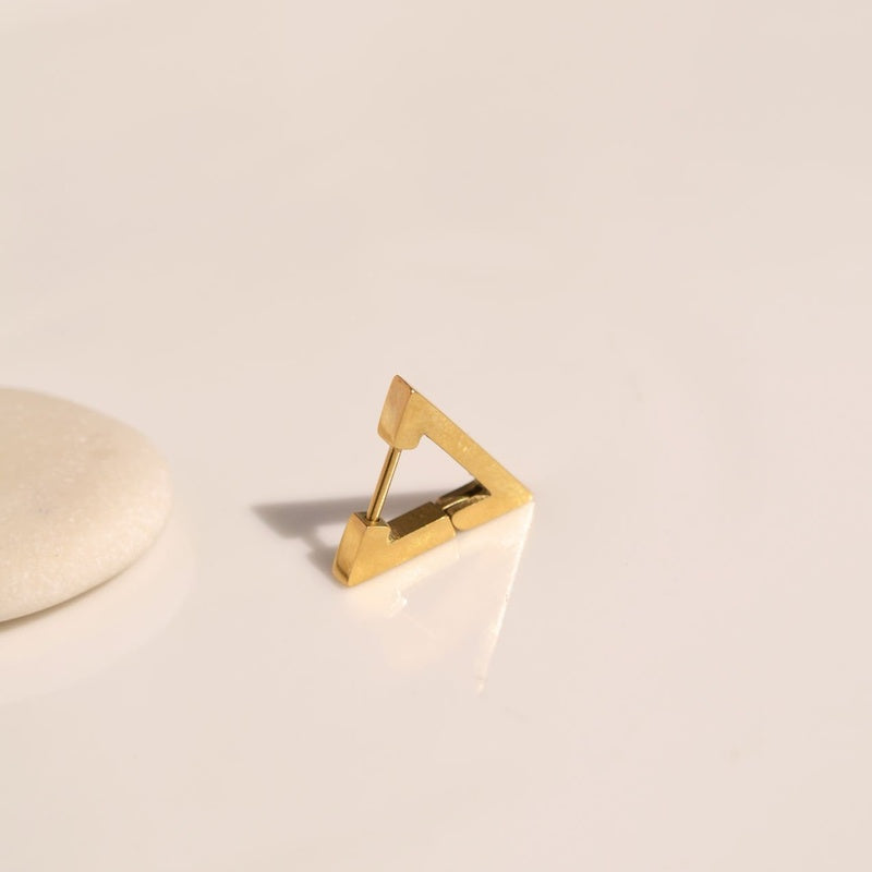 Triangle Men's Huggie Hoop Earring, Vintage Style in Gold or Silver, Single