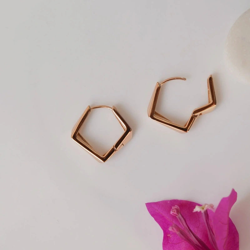 Asymmetric Square Stud Earrings, Gold or Silver, Pair