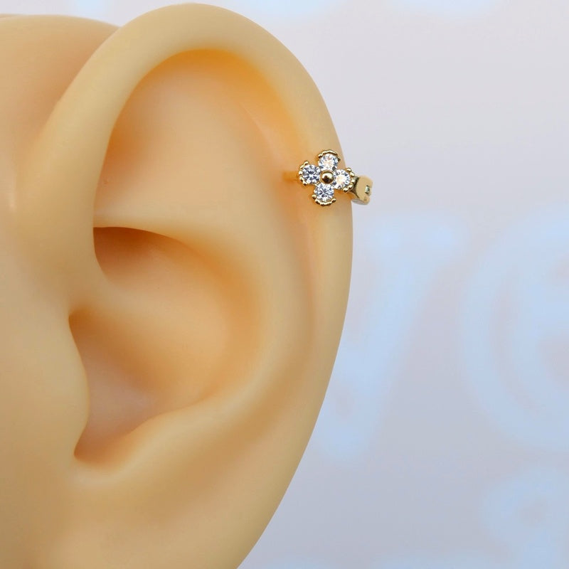 Flower Hoop Ring, 18G, 6mm, Gold or Silver, Single