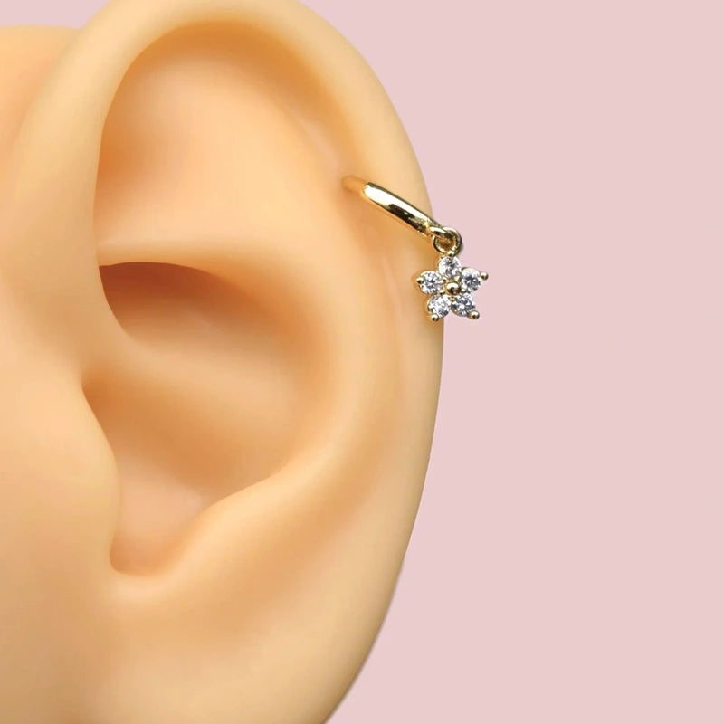 Gold Flower Cartilage Hoop Earring for Helix & Tragus, Single