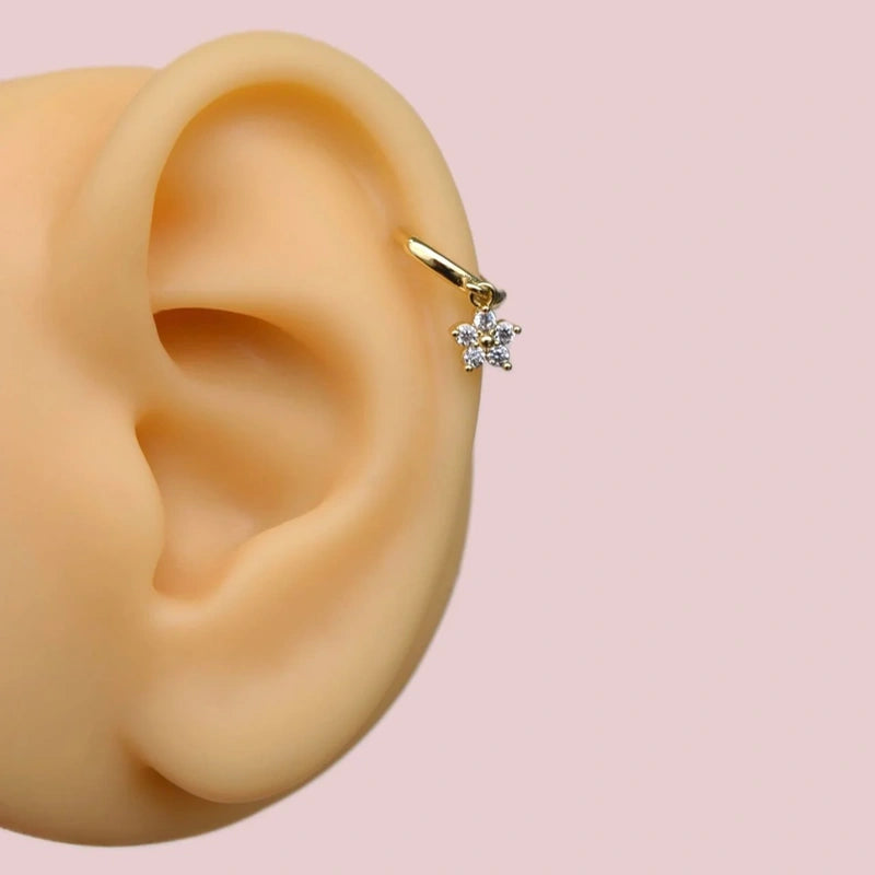 Flower Hoop Ring, 7mm, Gold, Single