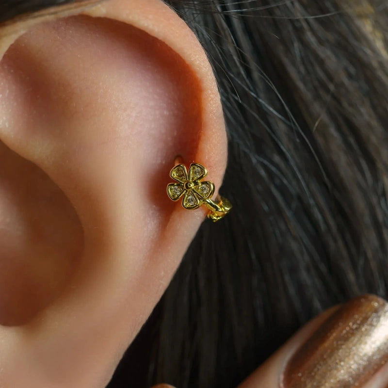 Gold Flower Cartilage Earring for Helix & Tragus, Single
