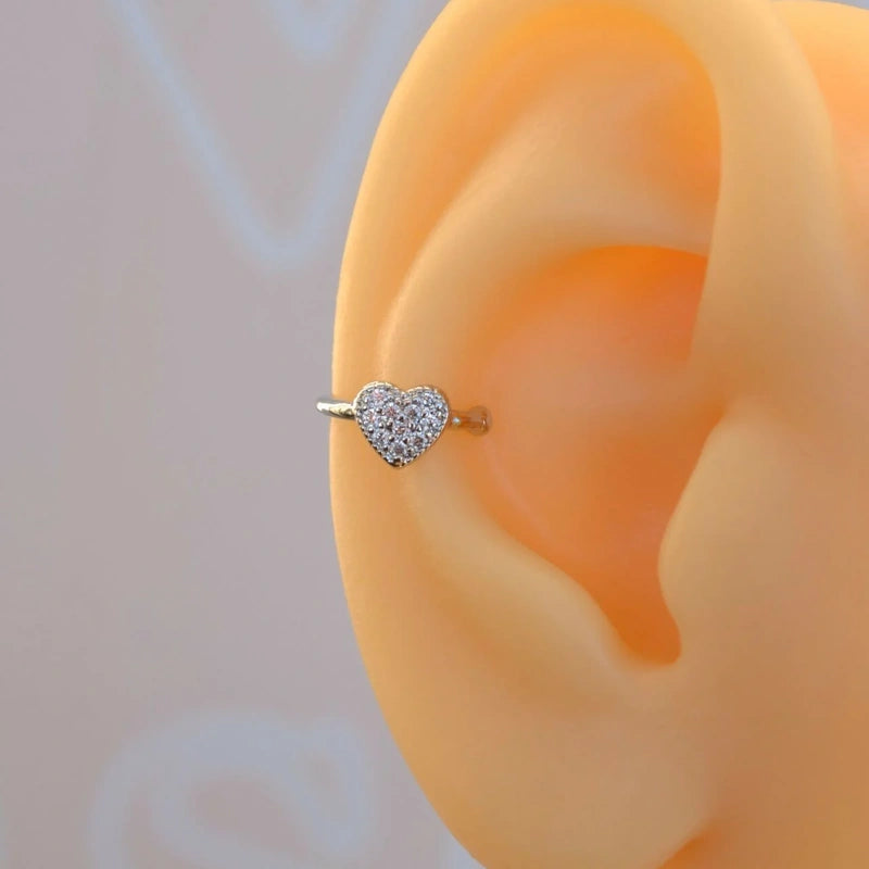 Gold Heart Ear Cuff for Cartilage, Single