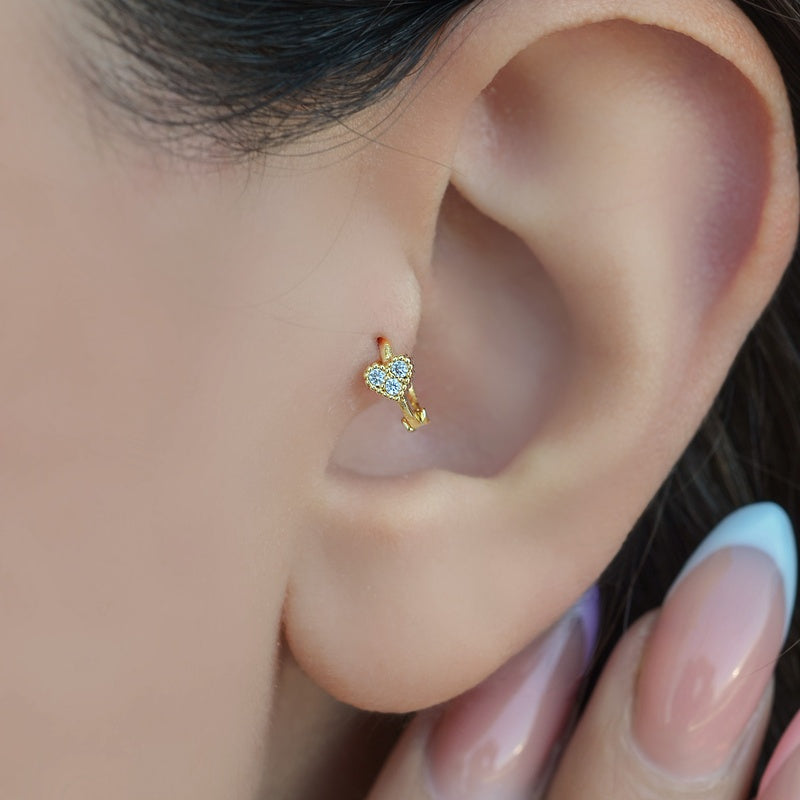 Mini Gold or Silver Heart Cartilage Earring for Helix & Tragus, Single