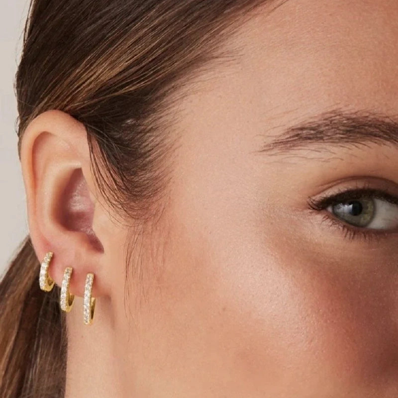 Gold Zircon Hoop Earring Set of 3