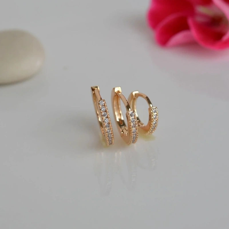 Zircon Hoop Earring Set, 11mm, 10mm & 8mm, Gold, Set of 3