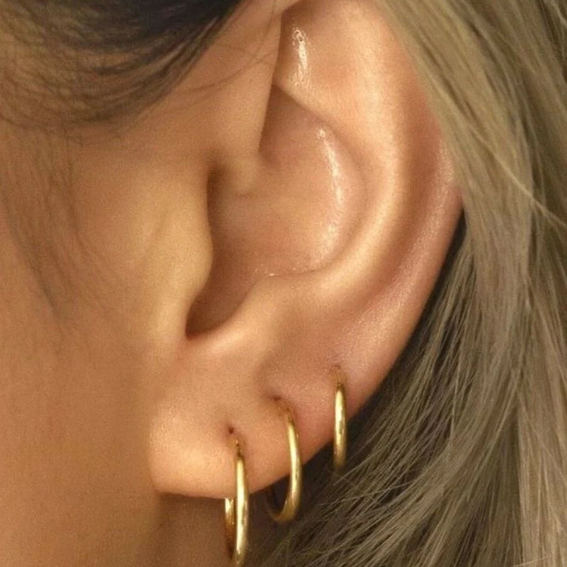 Gold or Silver Hoop Earring Set, Stainless Steel, Set of 6