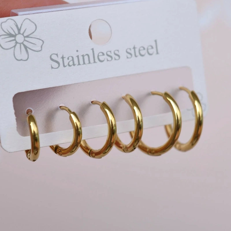 Hoop Earring Set, 8mm, 10mm & 12mm, Gold or Silver, Set of 6