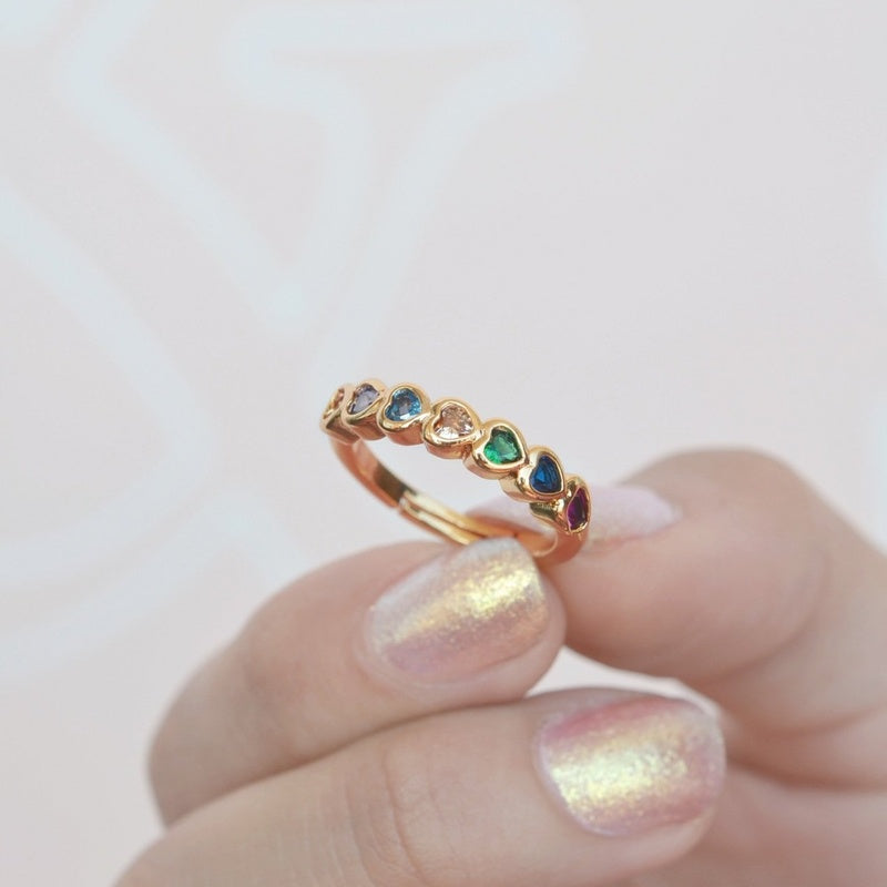 Gold Heart Adjustable Ring, Zircon Knuckle Ring, Single