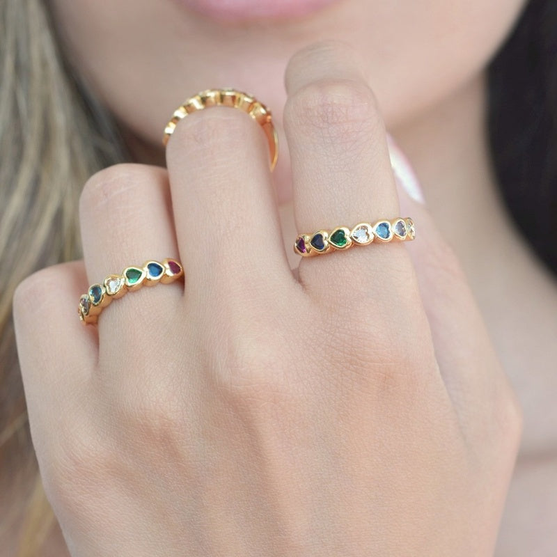 Heart Zircon Adjustable Ring, Gold, Single