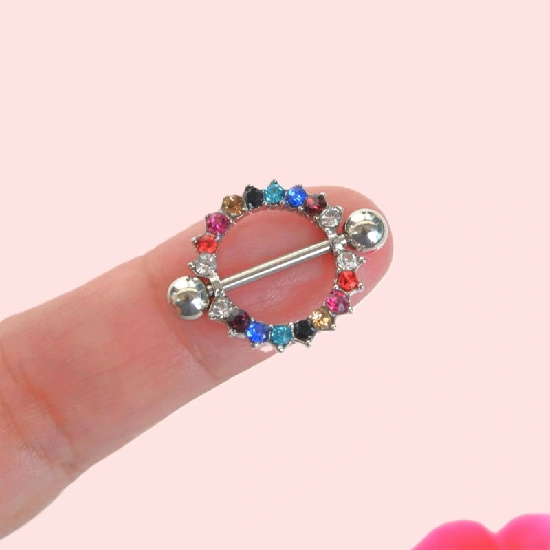 16mm Stone Zircon Nipple Barbell, Body Piercing, Single