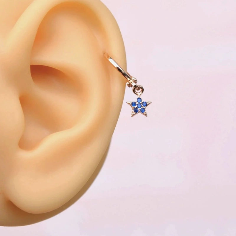 Gold Star Dangle Cartilage Earring for Helix & Tragus, Single