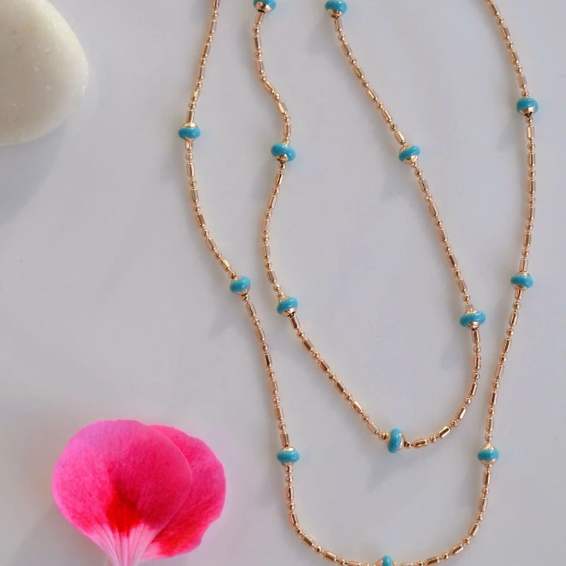 Dainty Blue Stone Pendant Necklace, Minimal Chain, Single