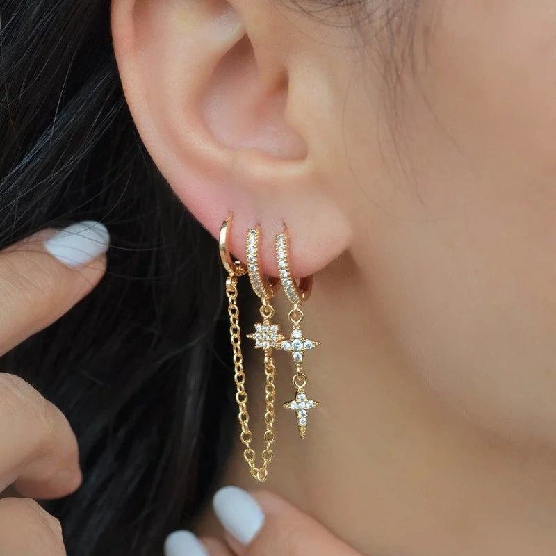 North Star Earring Set of 3 in Gold or Silver