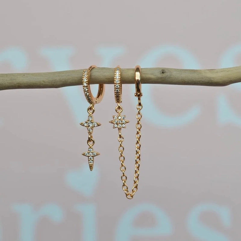 North Star Earring Set, 8mm, 10mm & 11mm, Gold or Silver, Set of 3