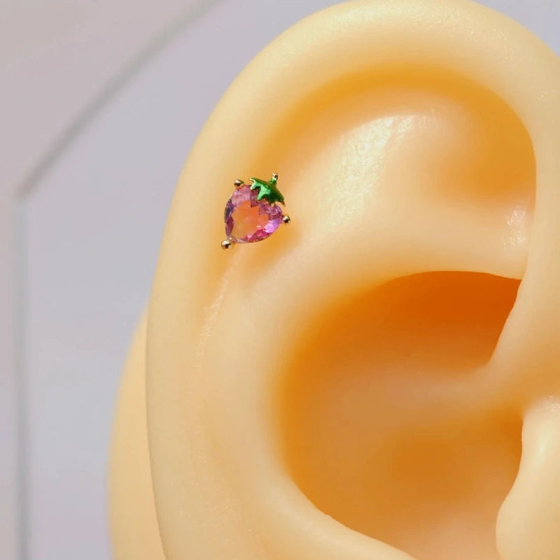 Heart Strawberry Cartilage Earring for Helix & Tragus in Gold or Silver, Single