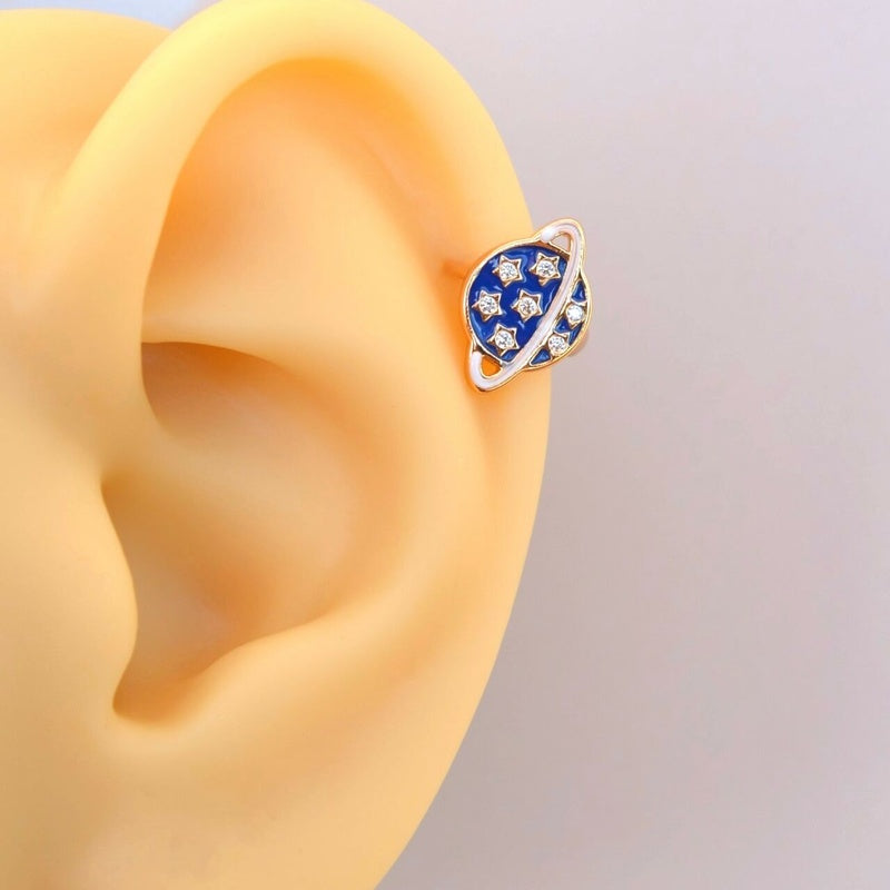 Star Planet Hoop Ring, 18G, 8mm, Blue or Navy Blue, Single