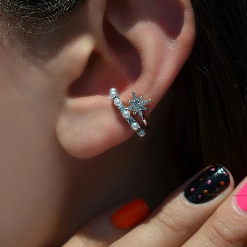 Star Pearl Ear Cuff, Gold, Single