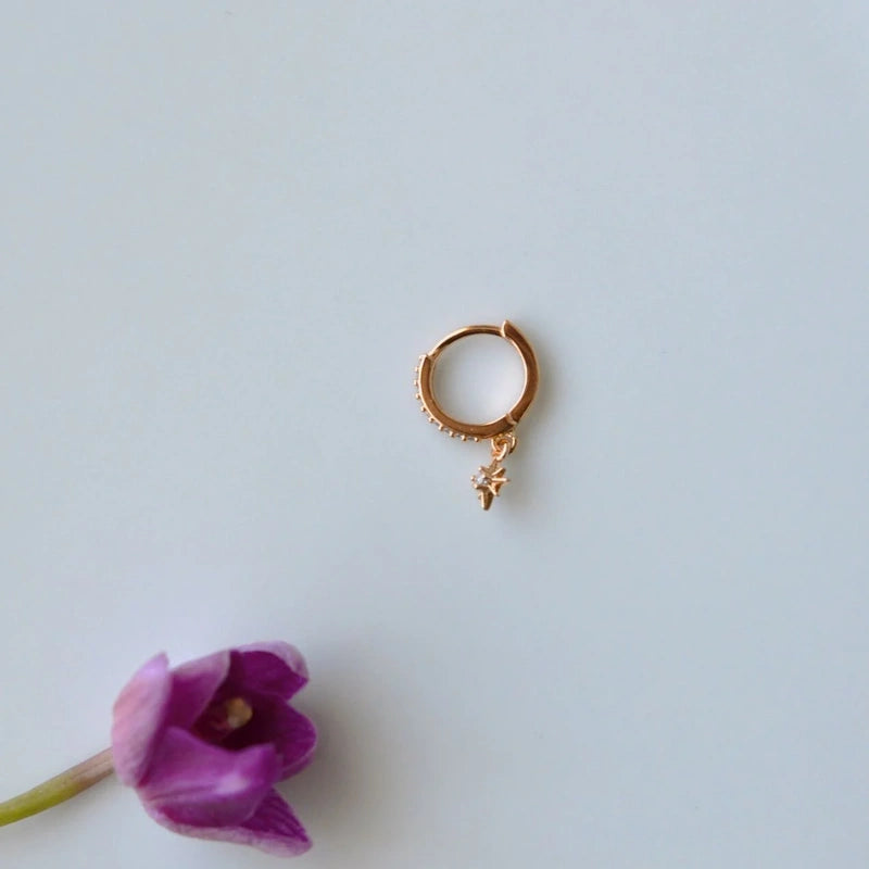 Dangle Star Hoop Ring, 9mm, Gold or Silver, Single