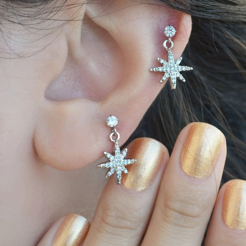 Stainless Steel Star Dangle Cartilage Earring for Helix & Tragus, Single
