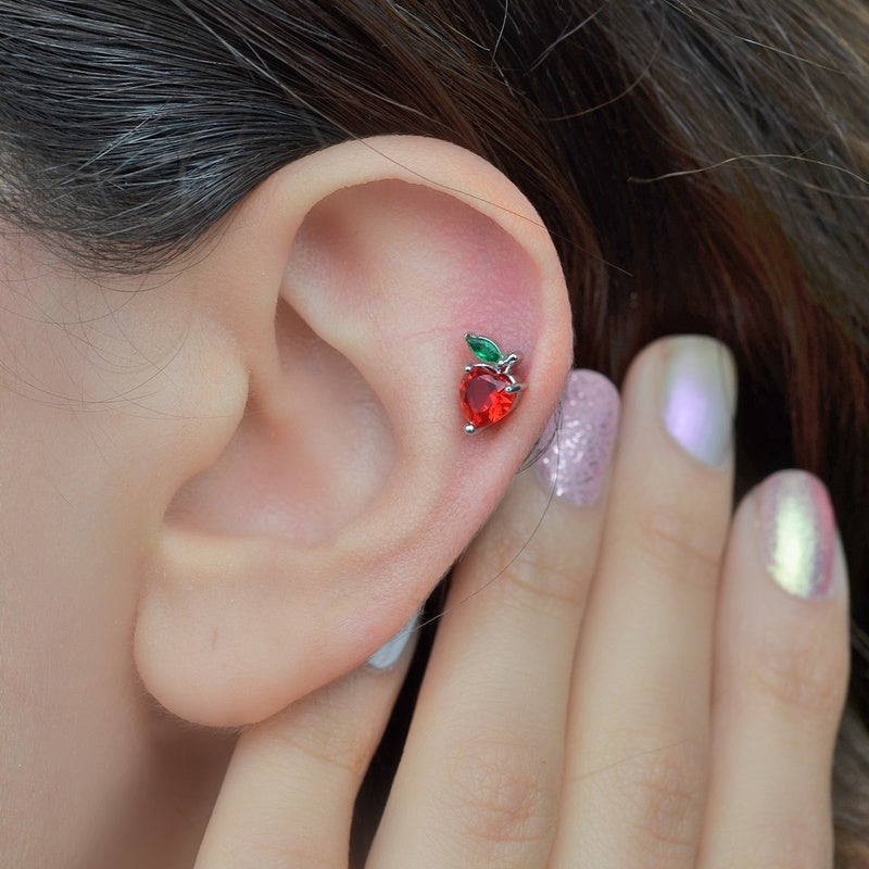 Red Apple Cartilage Earring for Helix & Tragus, Single