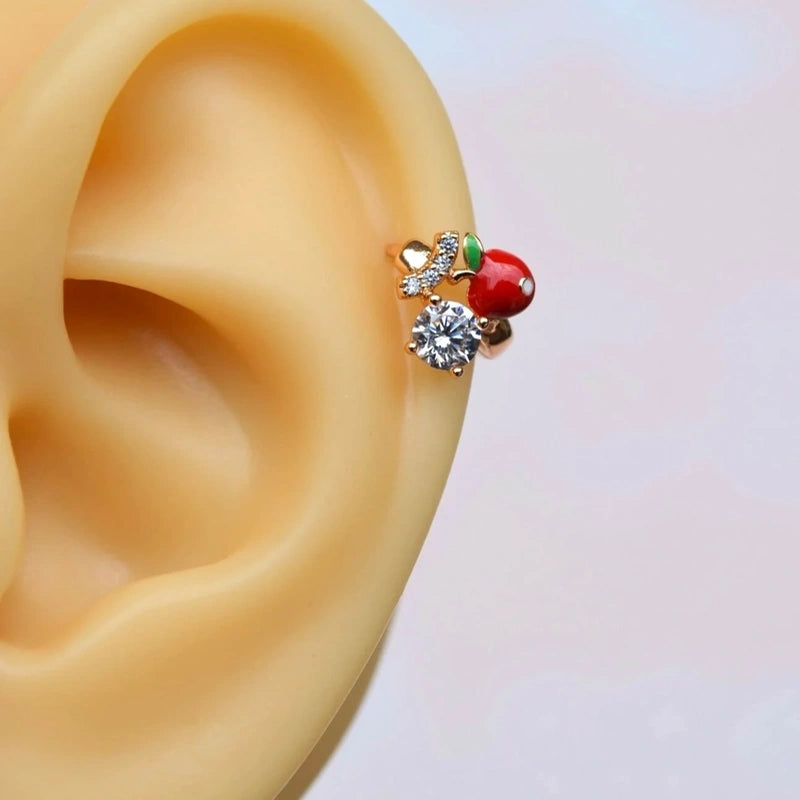 Gold Cherry Cartilage Hoop Earring for Helix & Tragus, Single