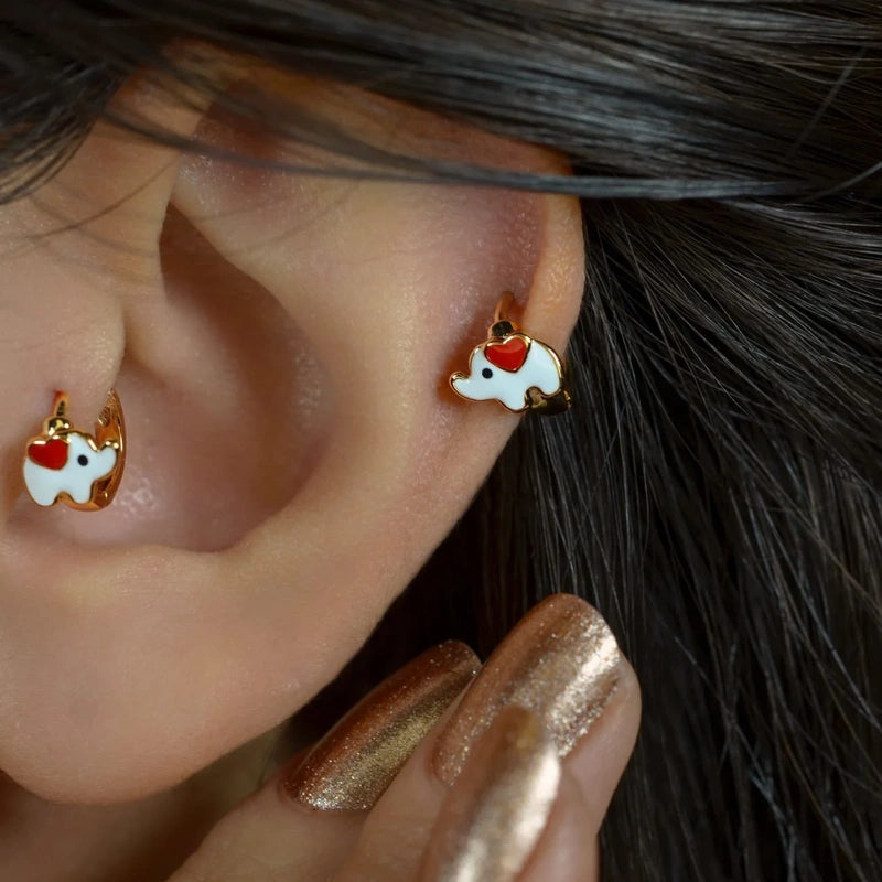 Red Heart Elephant Cartilage Earring for Helix & Tragus, Single