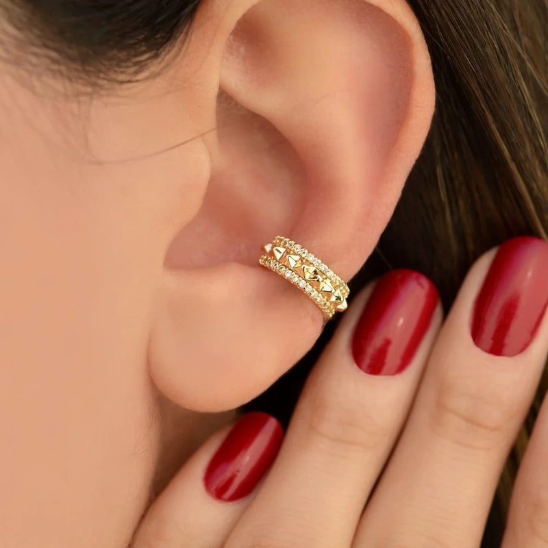 Zircon Ring Ear Cuff in Gold or Silver, No Piercing, Single