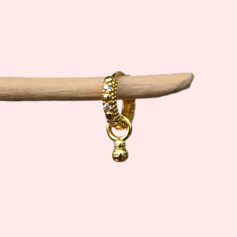 Zircon Ball Dangle Hoop Ring, 18G, 8mm, Gold or Silver, Single