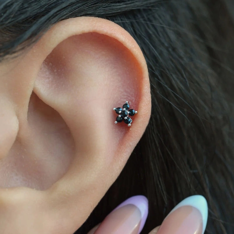 Zircon Flower Cartilage Earring for Helix & Tragus, Single