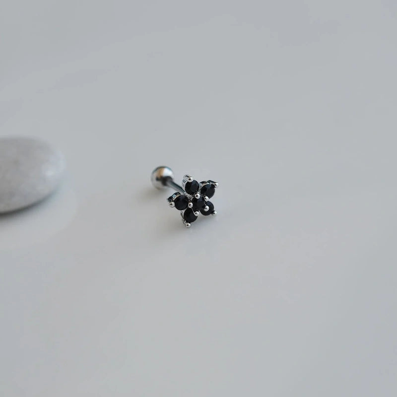 Black Flower Piercing Stud, 18G, 7mm, Single