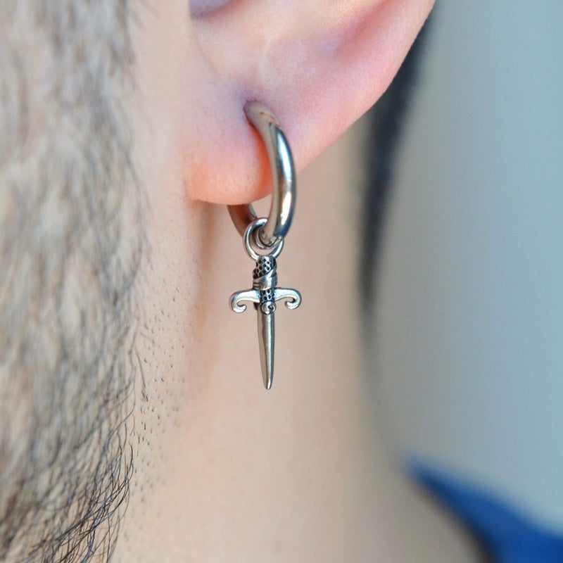 Silver Men's Huggie Hoop Earring, Vintage Style, Single