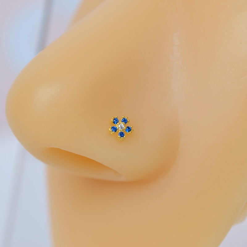 0.7mm Flower Nose Stud in Gold or Silver, 925 Sterling Silver, Single