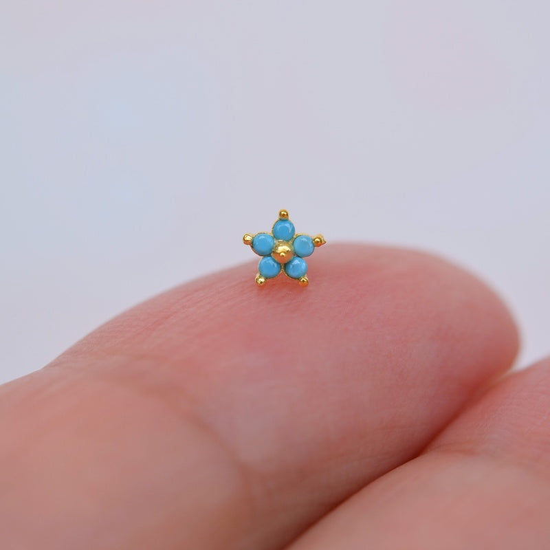 Flower Turquoise Nose Stud in Gold or Silver, 925 Sterling Silver, Single