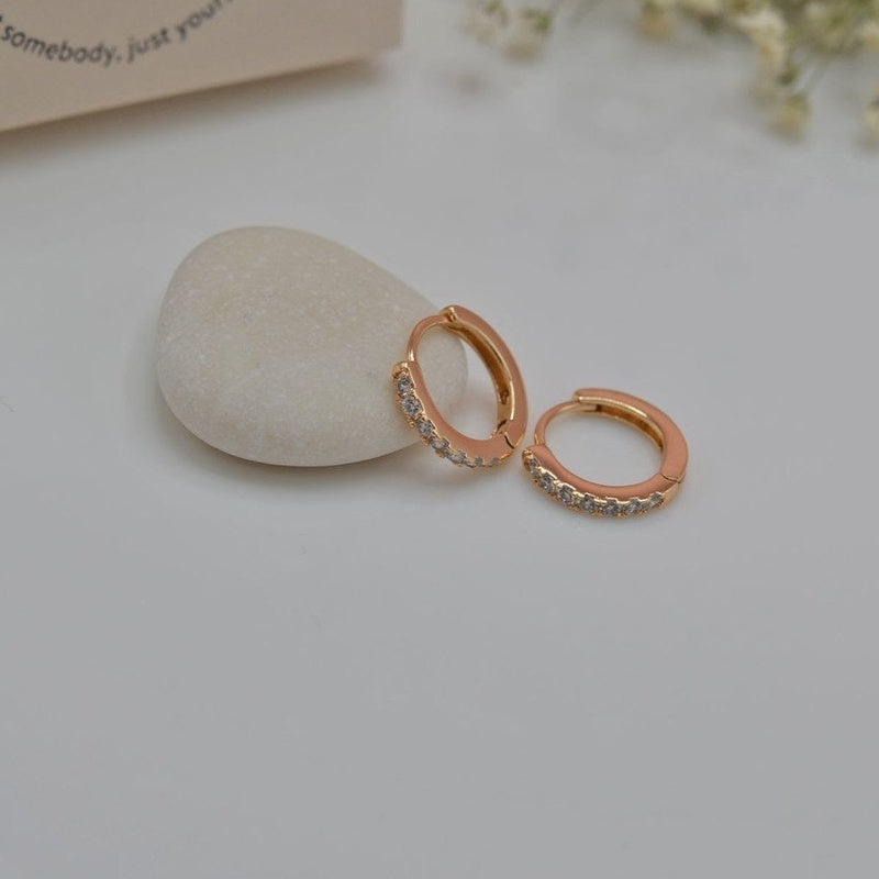 Rose Gold Zircon Huggie Hoop Earrings, Pair