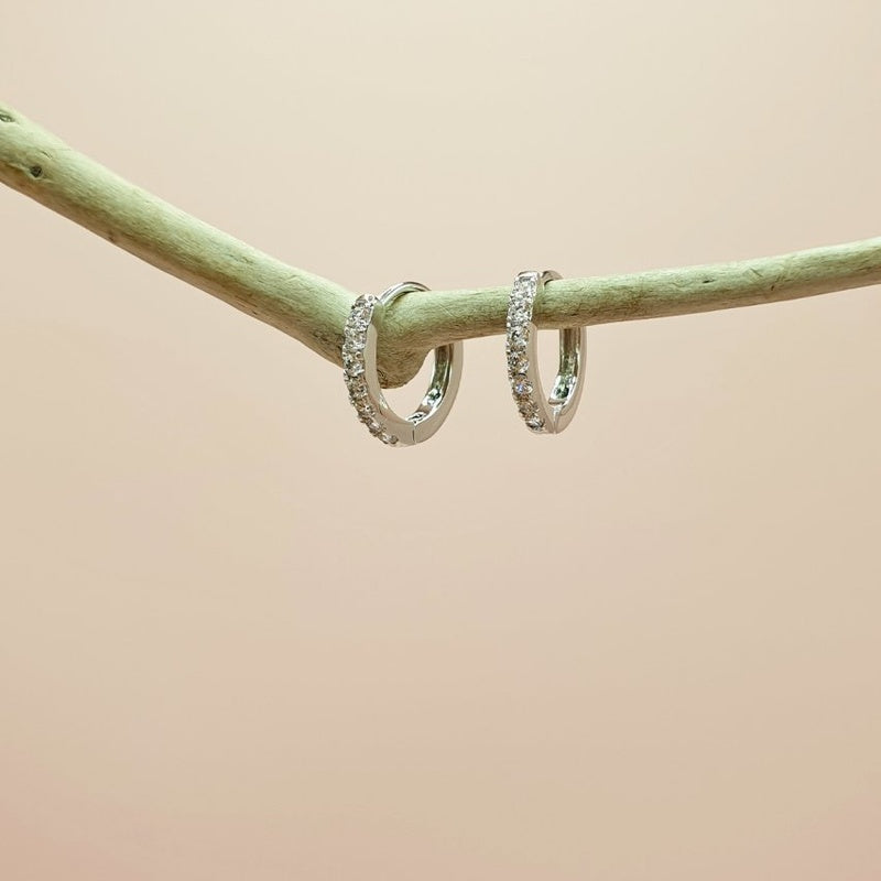 15mm Silver Zircon Huggie Hoop Earrings, Pair
