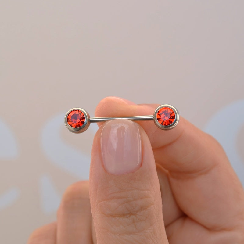 Solitaire Nipple Barbell, Body Piercing in Red or Clear, Single