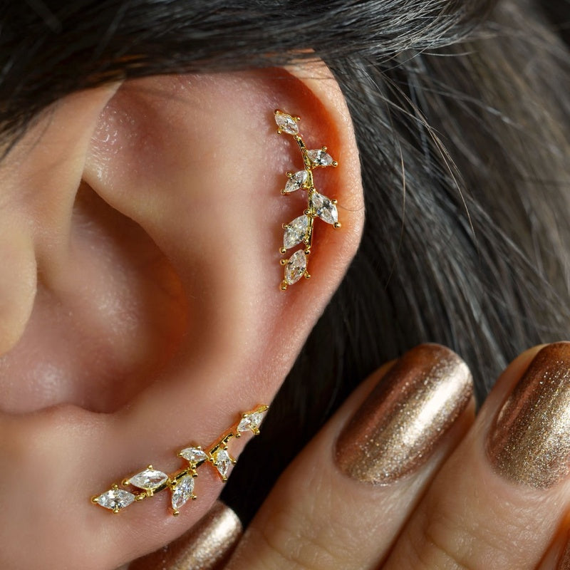 Branch Ear Cuff for Cartilage in Gold or Silver, Single