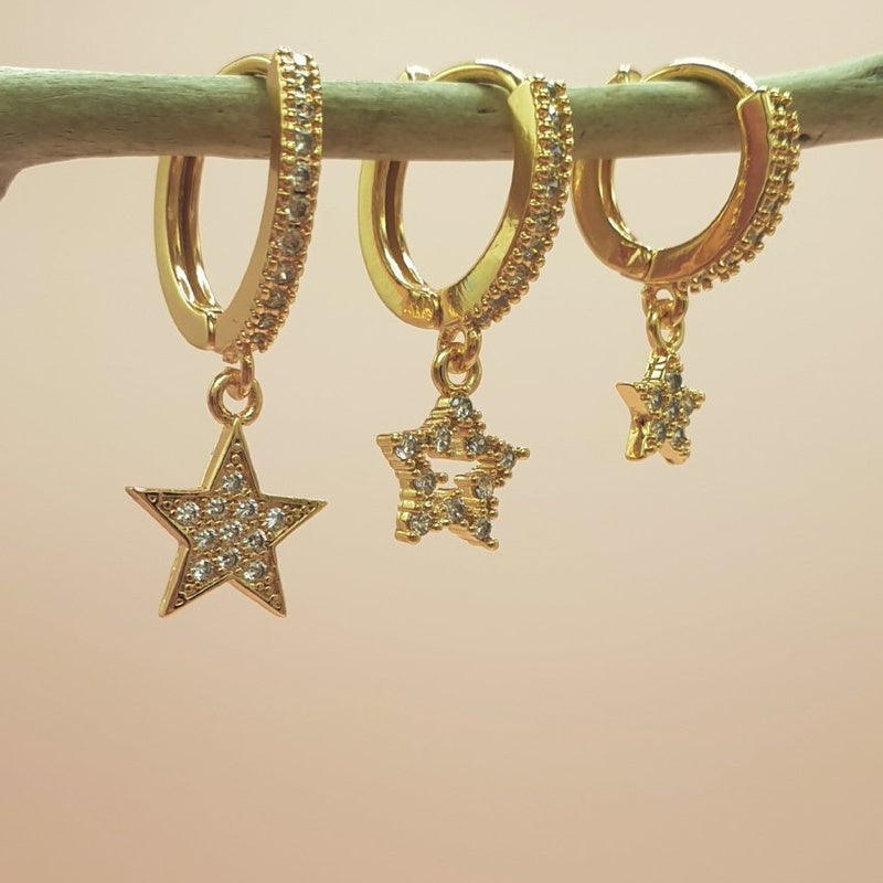 Star Dangle Earring Set of 3 in Gold or Silver