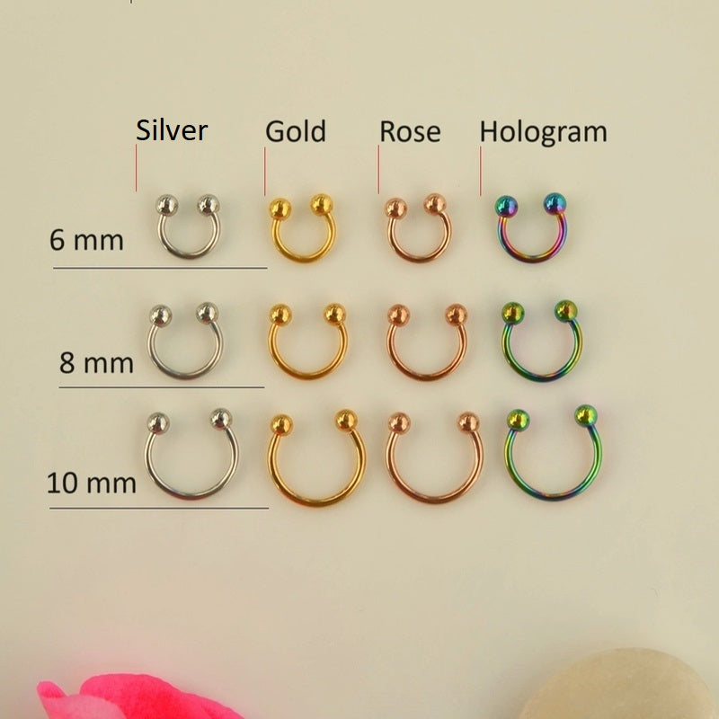 Zircon Horseshoe Cartilage Earring for Helix & Tragus, Multiple Colours, Single