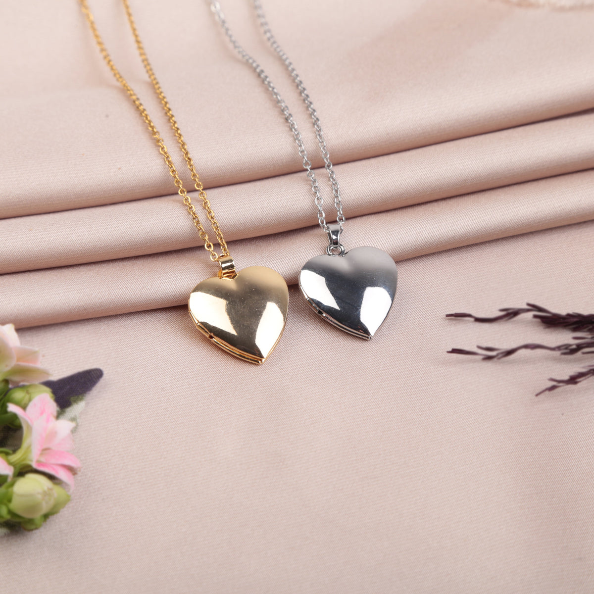 Gold or Silver Photo Locket Dainty Heart Pendant Necklace, Minimal Chain, Single